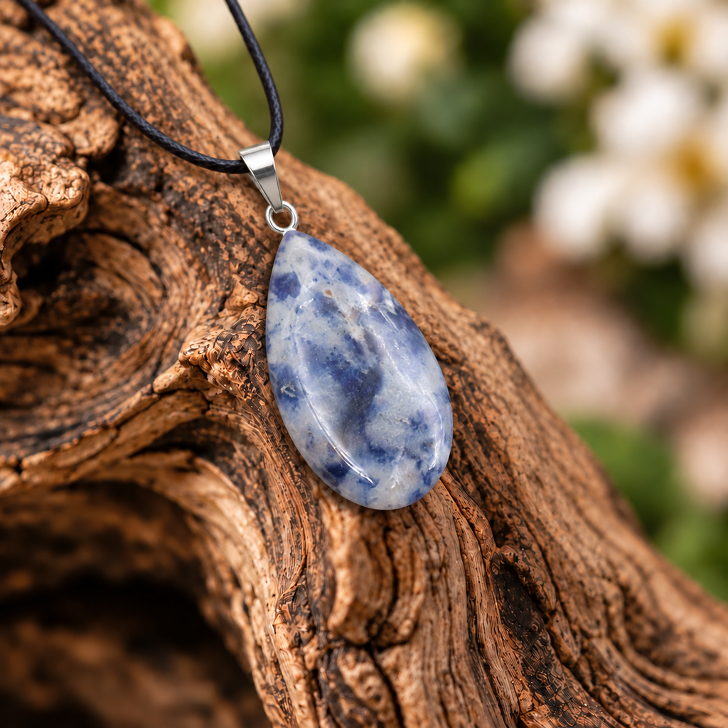 Sodalite drop pendant — closeup