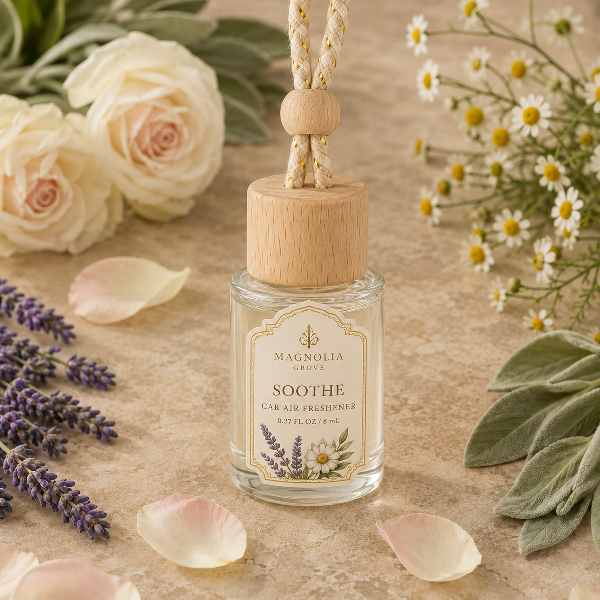 Soothe Car Air Freshener — 8 mL glass bottle with wood cap