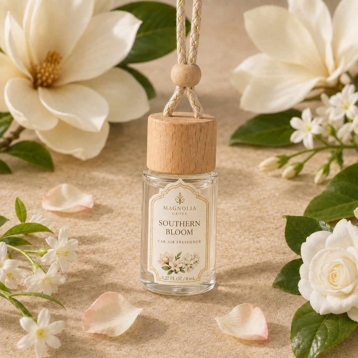 Southern Bloom Car Air Freshener — 8 mL glass bottle with wood cap