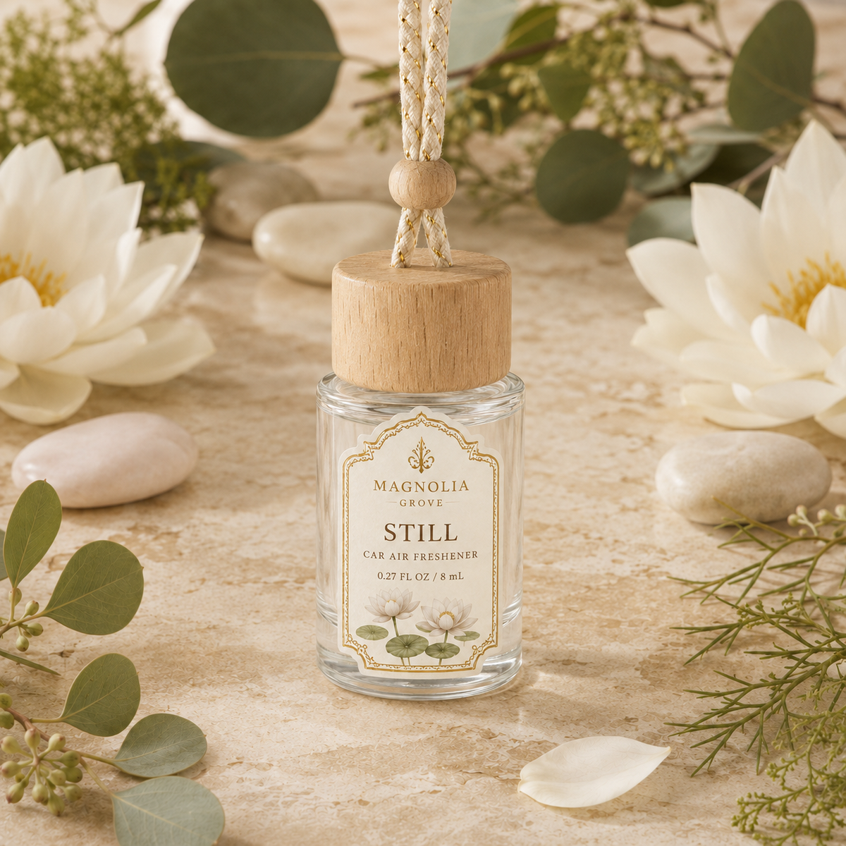 Still Car Air Freshener — 8 mL glass bottle with wood cap