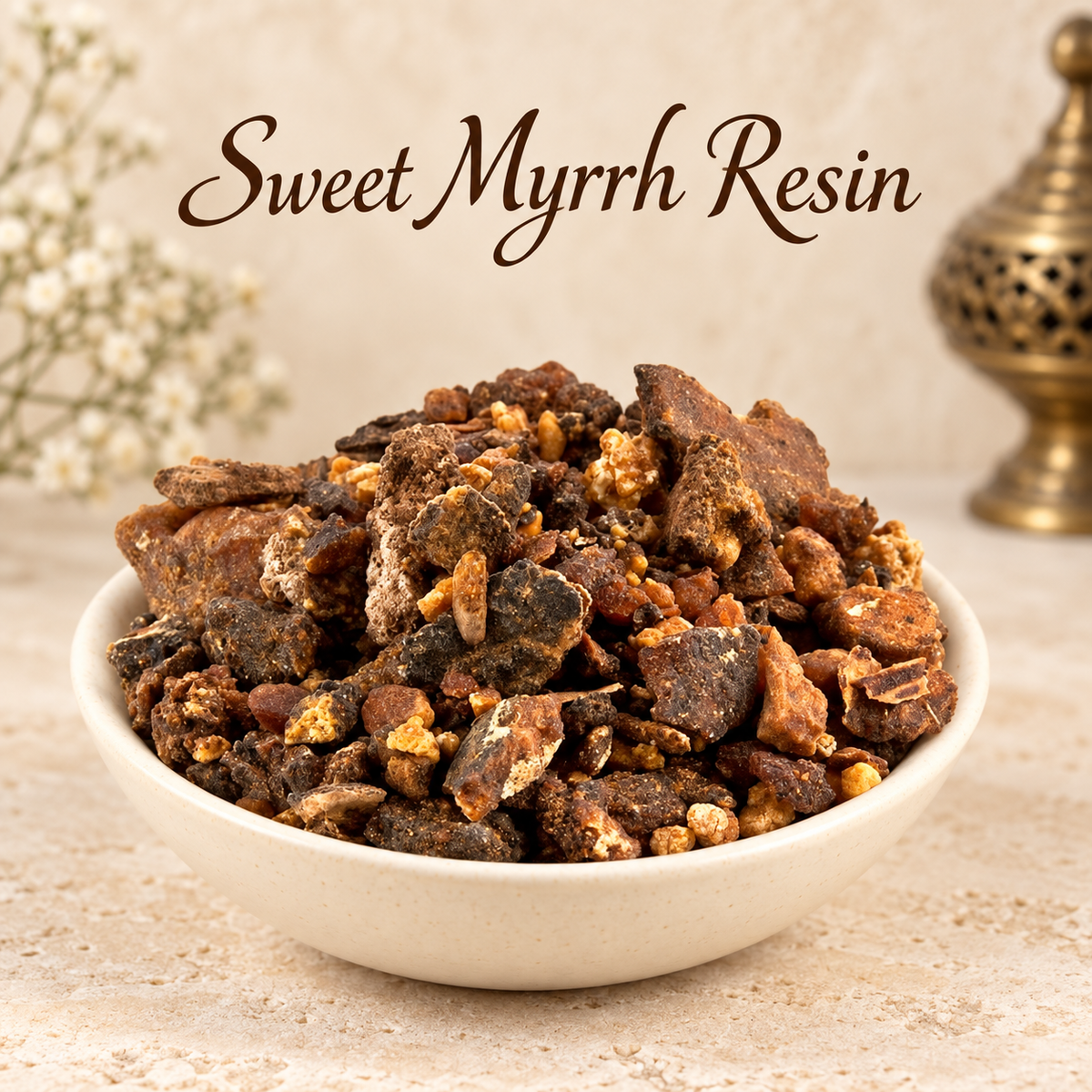 Sweet Myrrh Resin natural resin incense in an elegant ceramic bowl