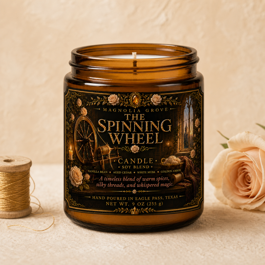 The Spinning Wheel 9 oz soy-blend candle from Magnolia Grove Gifts
