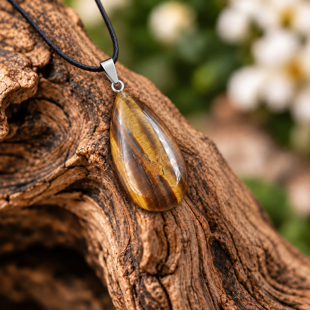 Tiger Eye drop pendant — closeup