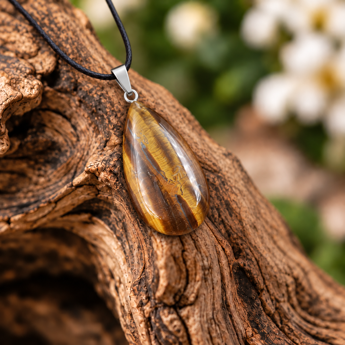 Tiger Eye drop pendant — closeup