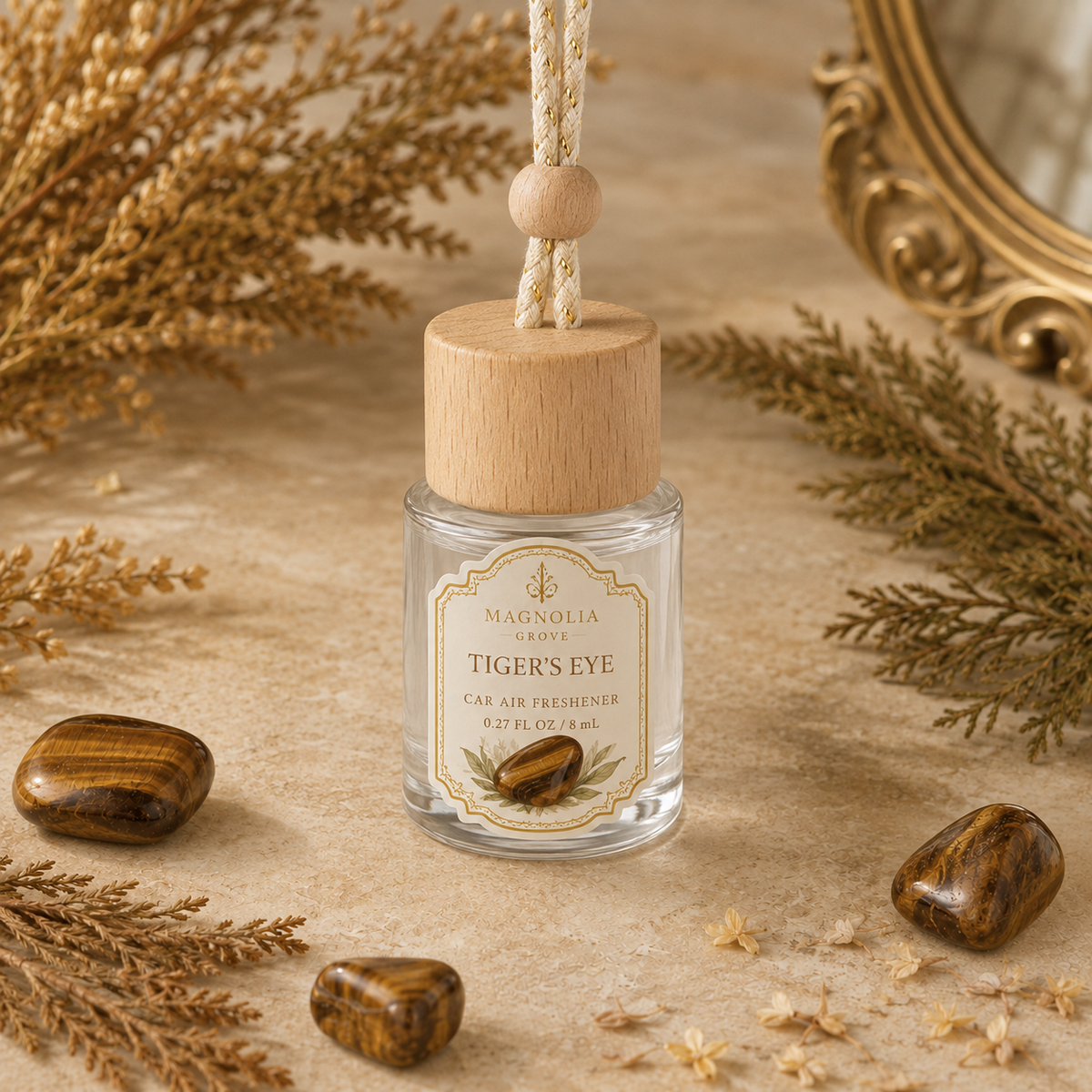 Tiger's Eye Car Air Freshener — 8 mL glass bottle with wood cap