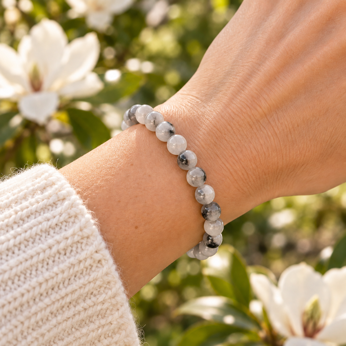 Tourmalinated Quartz 8mm stretch bracelet wrist