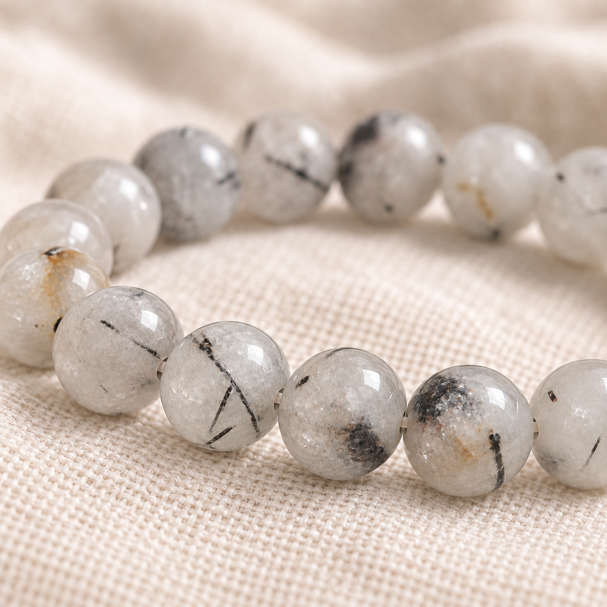 Tourmalinated Quartz 8mm stretch bracelet macro