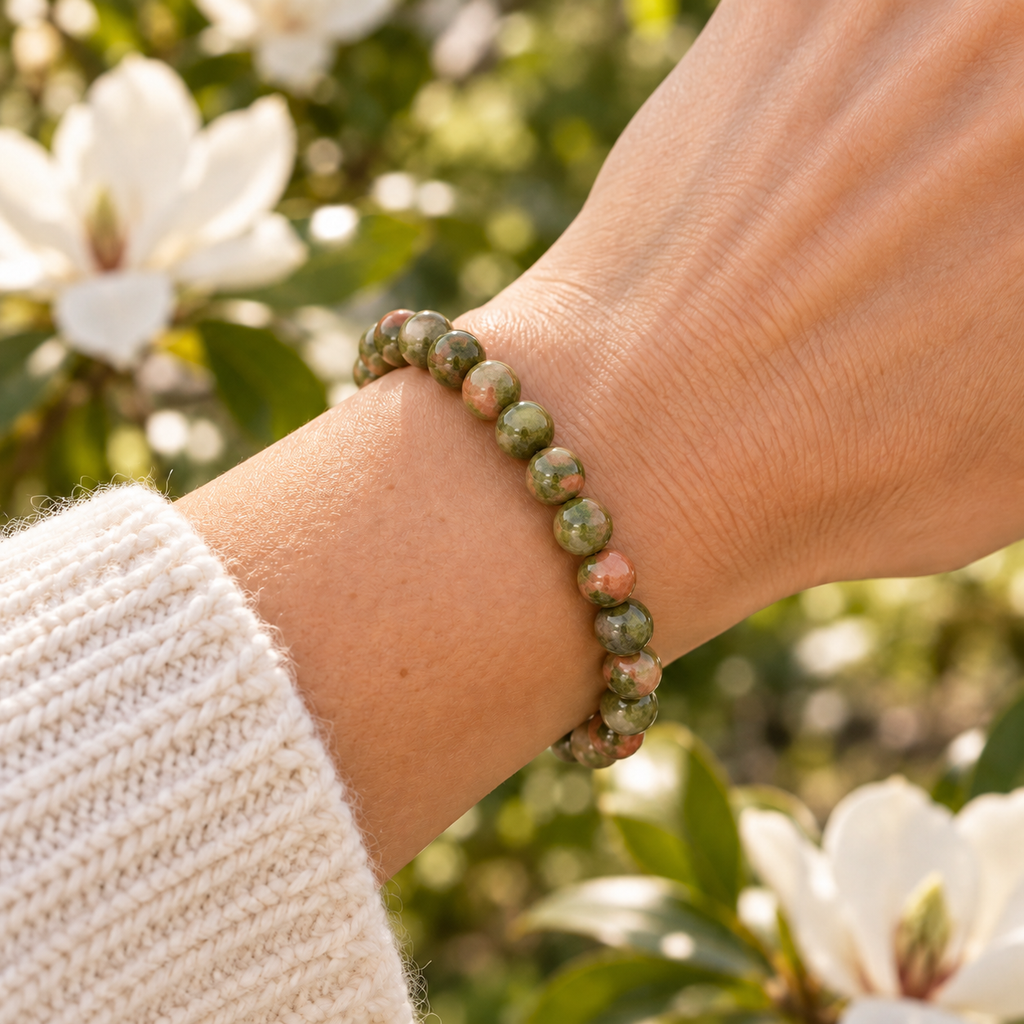 Unakite 8mm stretch bracelet wrist