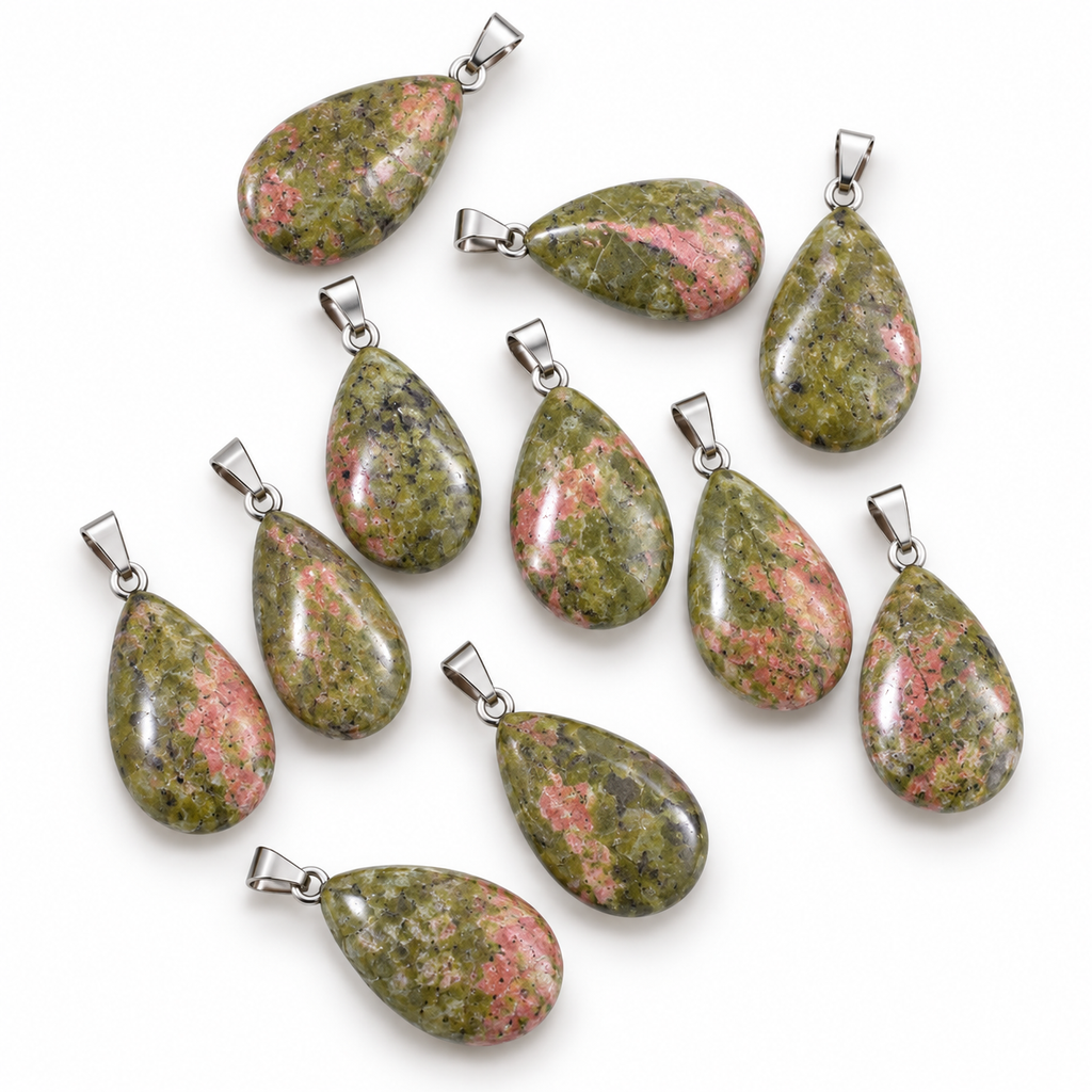 Unakite drop pendant — variations