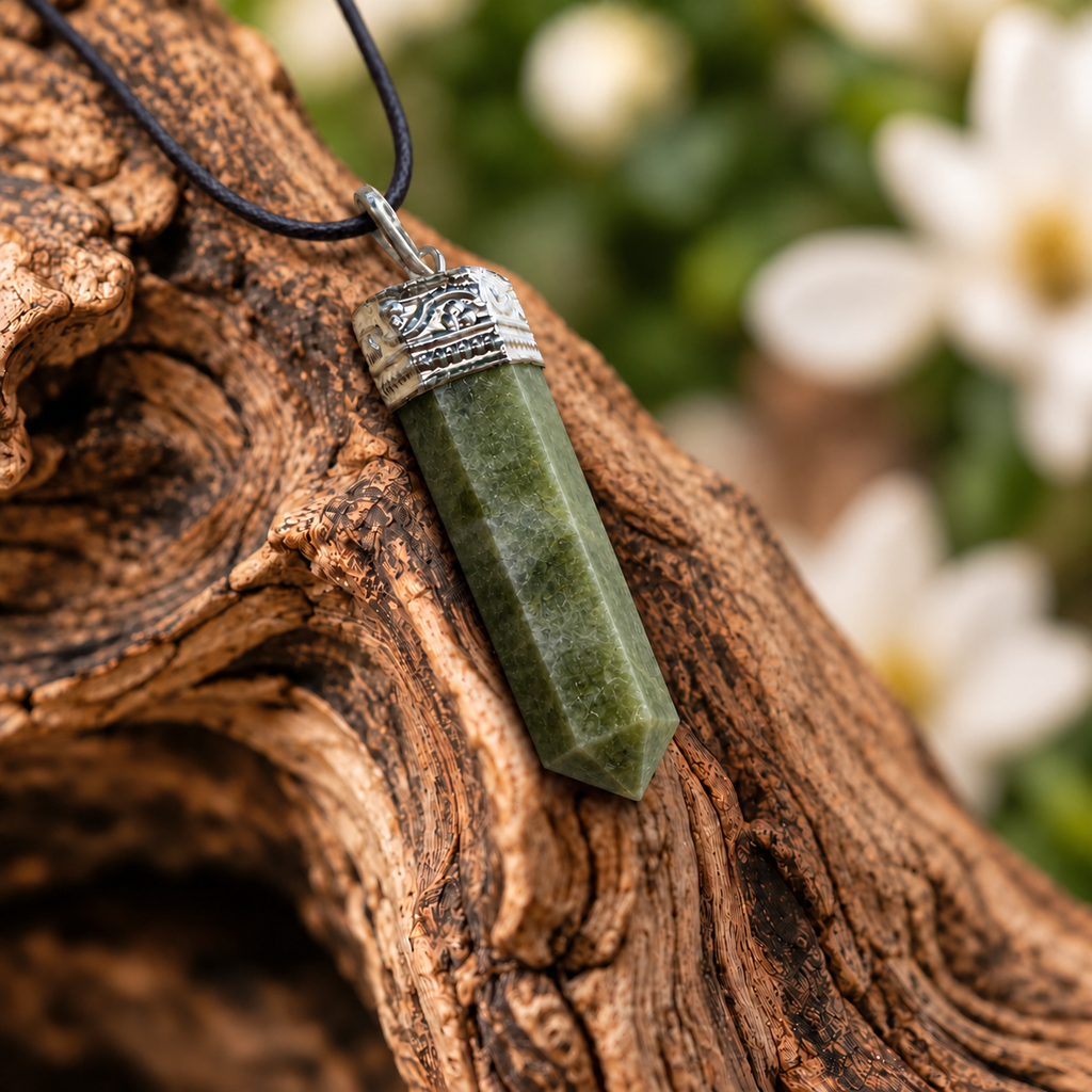 Vessonite pencil pendant — detail close-up