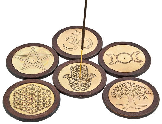Assorted Wooden Incense Plate Burners – Set of 6