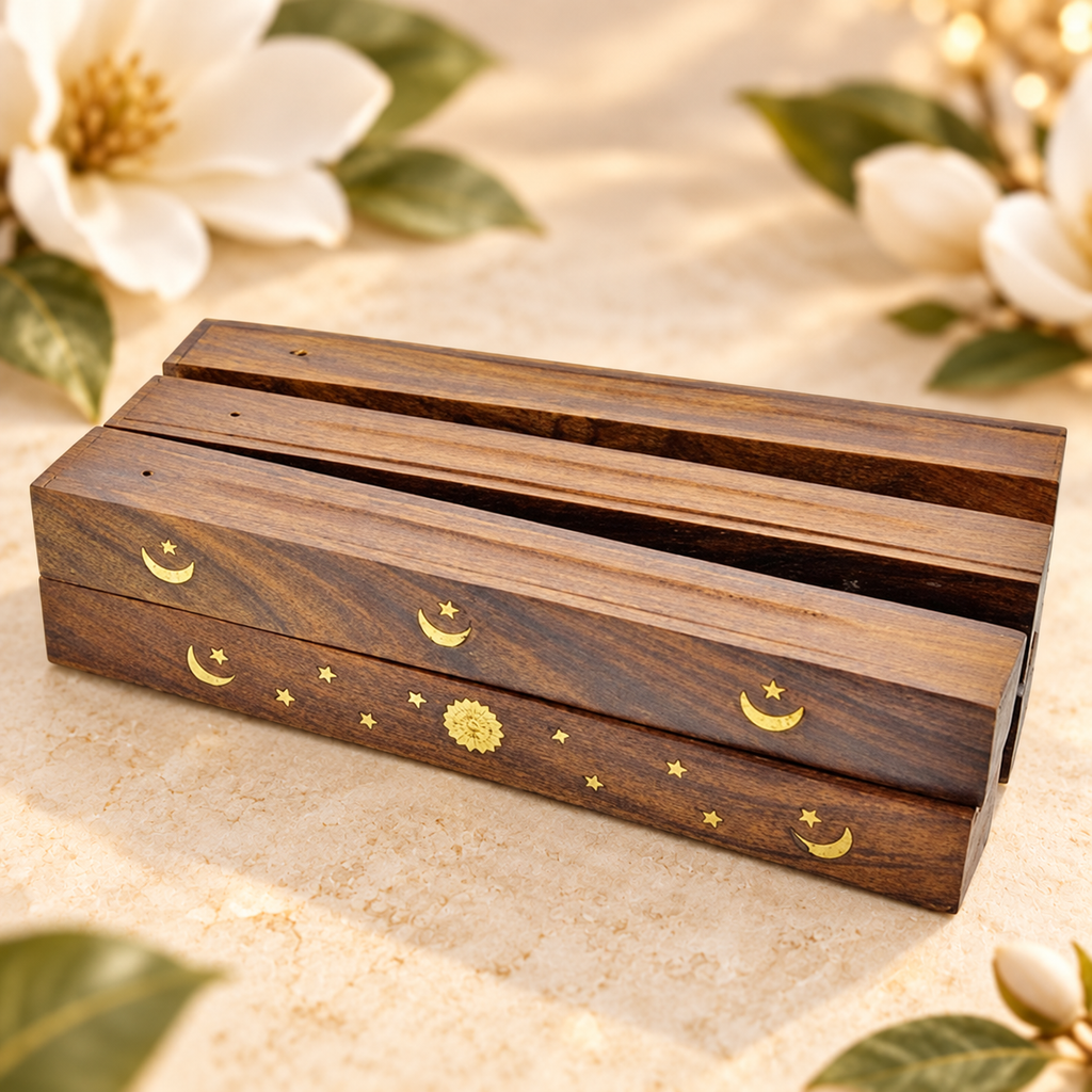 Assorted Flip-Top Wooden Incense Box Burners – Set of 6, 12 Inch