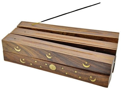 Assorted Flip-Top Wooden Incense Box Burners – Set of 6, 12 Inch