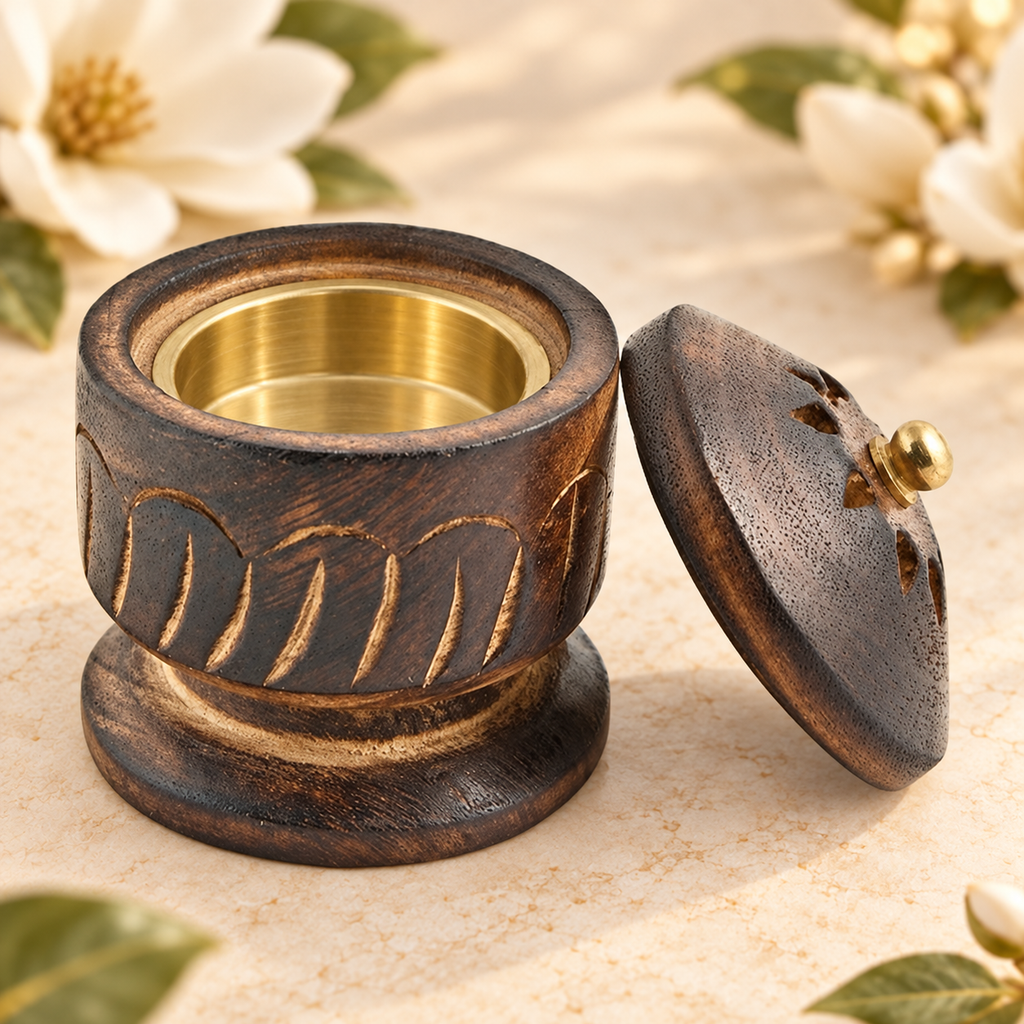 Carved Wooden Cone & Charcoal Burner – 3.5 Inch