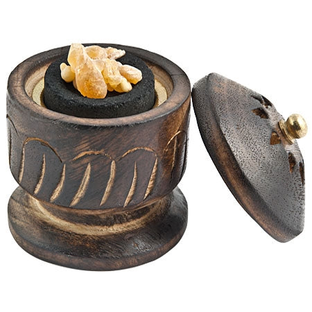 Carved Wooden Cone & Charcoal Burner – 3.5 Inch