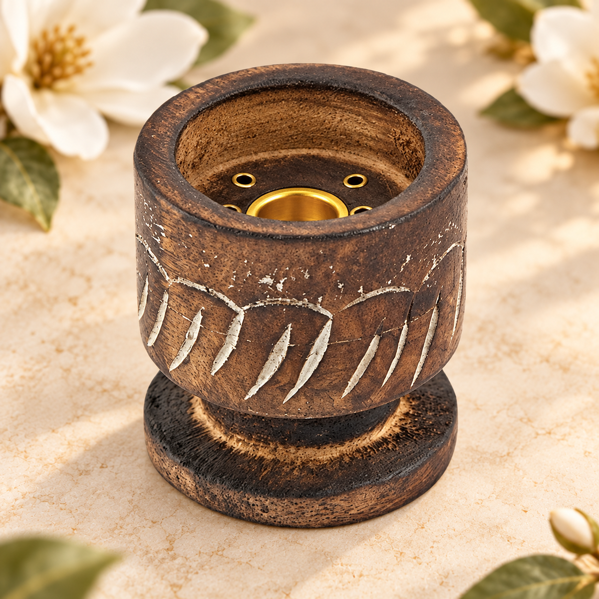 Carved Wooden Stick & Cone Burner – 2.75 Inch