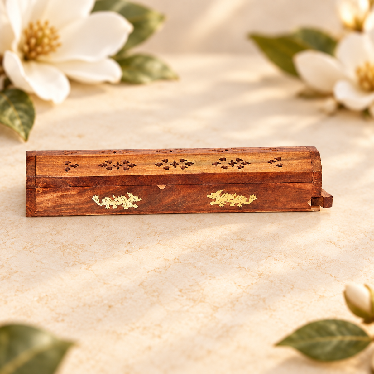 Dragon Carved Wooden Incense Box Burner – 12 Inch