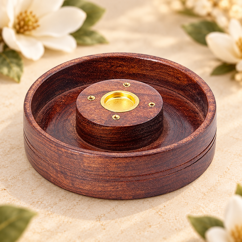 Carved Wooden Incense Plate Burner – 5 Inch