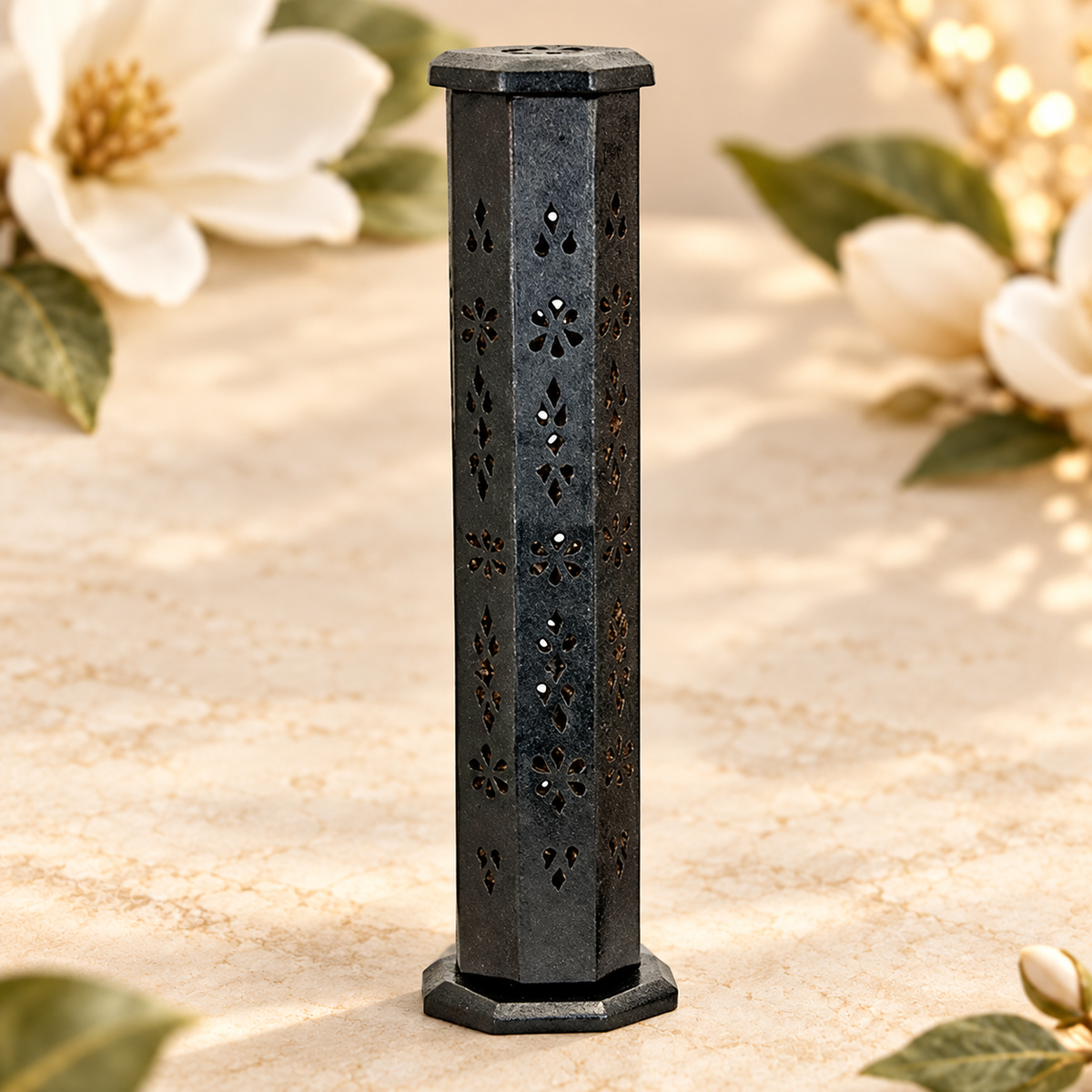 Black Wooden Incense Tower – 12 Inch