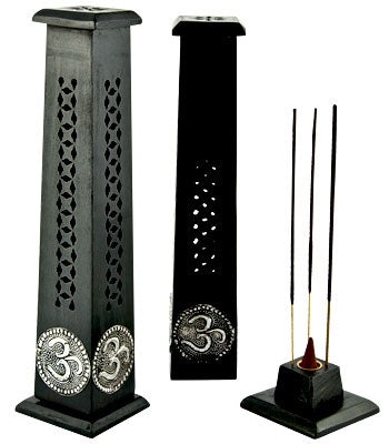 Black Om Symbol Wooden Incense Tower – 12 Inch