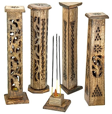 Assorted Wooden Incense Towers – Set of 4, 12 Inch