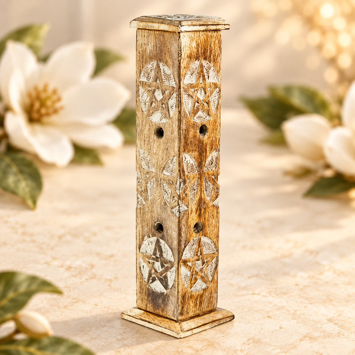 Pentacle Wooden Incense Tower – 12 Inch