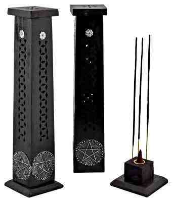 Dark Red Pentacle & Star Wooden Incense Tower – 12 Inch