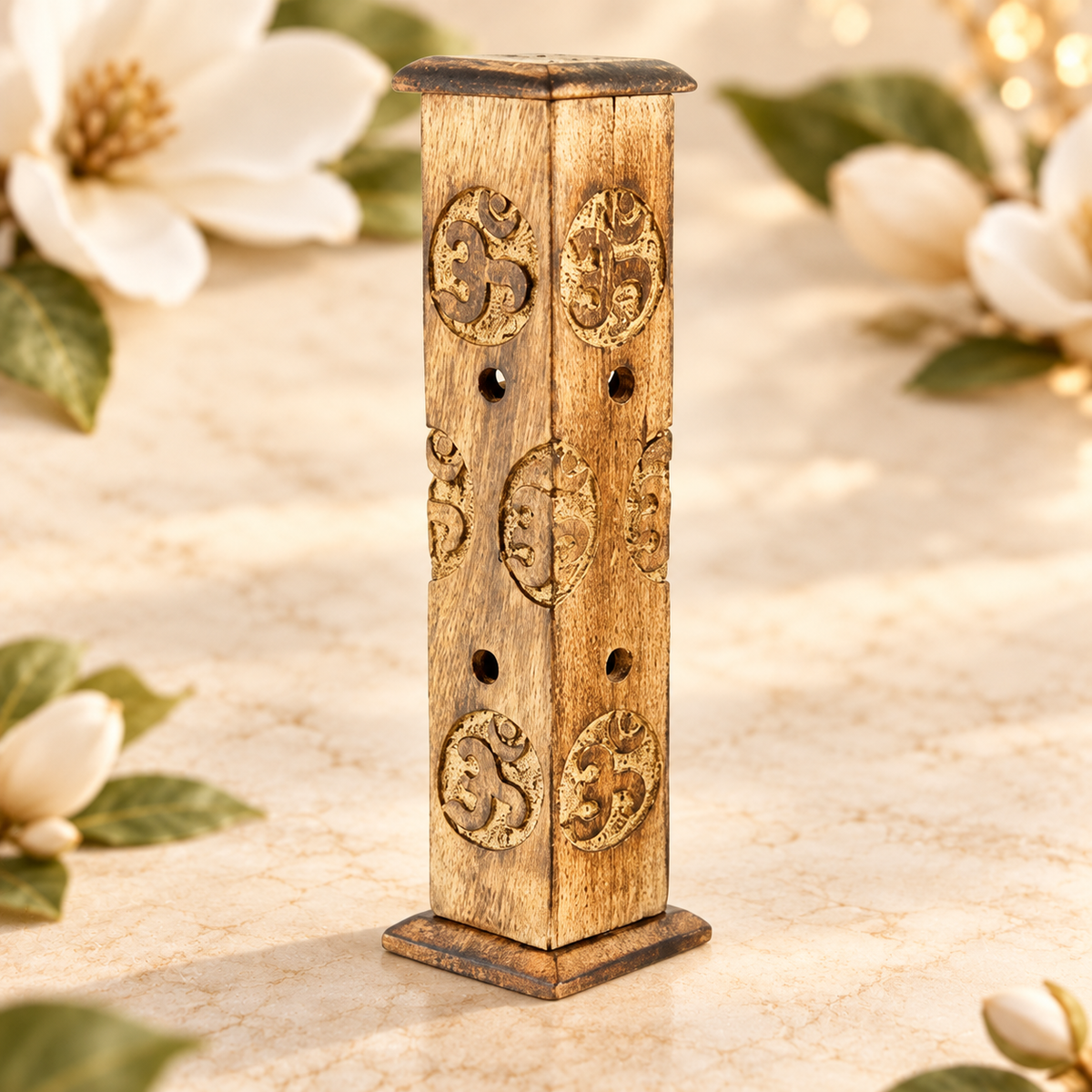 Om Symbol Wooden Incense Tower – 12 Inch