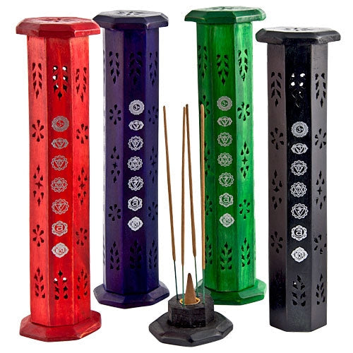 Seven Chakra Wooden Incense Towers – Set of 4, 12 Inch