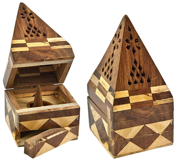 Two-Tone Temple Wooden Cone Incense Burner – 6 Inch