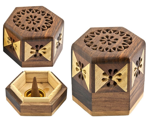 Two-Tone Wooden Cone Incense Burner – 3 Inch