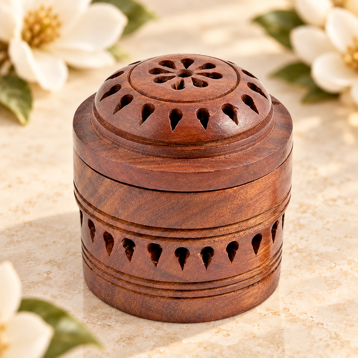 Carved Wooden Cone Incense Burner – 3 Inch
