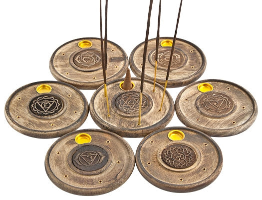 Chakra Wooden Stick & Cone Plate Burners – Set of 7, 4 Inch