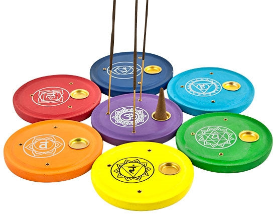 Chakra Colored Wooden Stick & Cone Plate Burners – Set of 7, 4 Inch