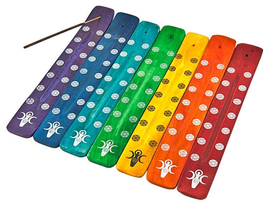 Chakra Earth Goddess Wooden Incense Stick Holders – Set of 7, 10 Inch