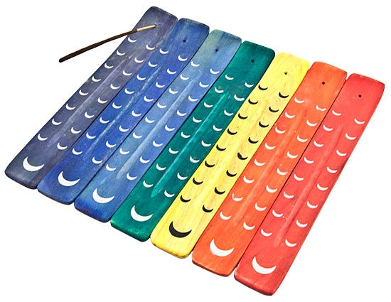 Chakra Moon Wooden Incense Stick Holders – Set of 7, 10 Inch