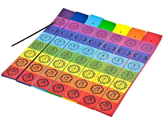 Seven Chakra Wooden Incense Stick Holders – Set of 7, 10 Inch