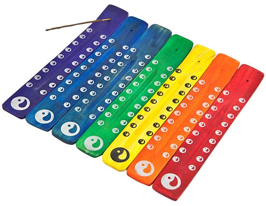 Chakra Yin Yang Wooden Incense Stick Holders – Set of 7, 10 Inch