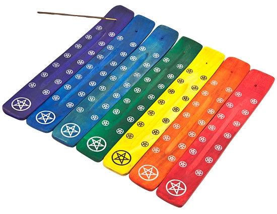 Chakra Pentacle Wooden Incense Stick Holders – Set of 7, 10 Inch