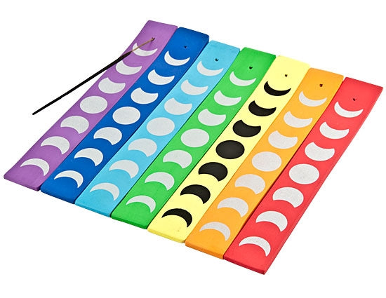 Chakra Moon Phase Wooden Incense Stick Holders – Set of 7, 10 Inch