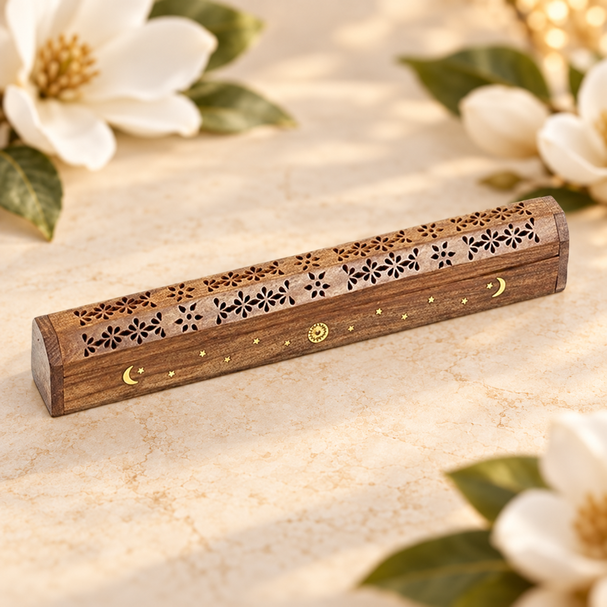 Crescent Moon & Star Jumbo Wooden Incense Box Burner – 18 Inch