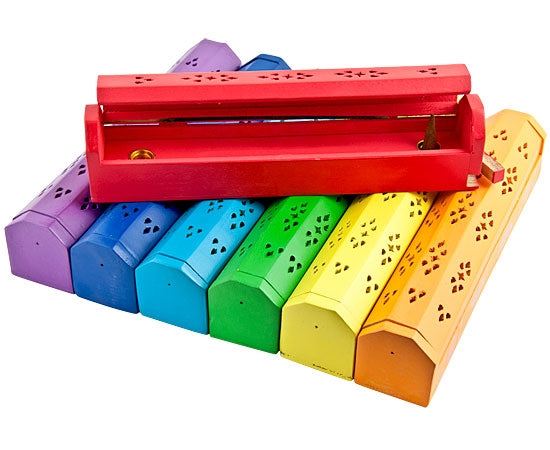 Seven Chakra Color Wooden Incense Box Burners – Set of 7, 12 Inch