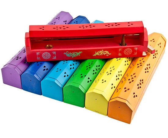Chakra Om Wooden Incense Box Burners – Set of 7, 12 Inch